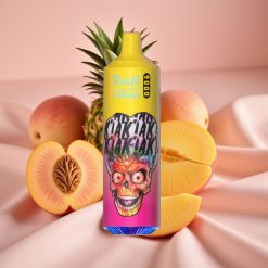 RandM Tornado 9000 Puffs Wiederaufladbar 850 mAh 18 mL Mesh Coil RGB Display Pfirsich Mango Ananas