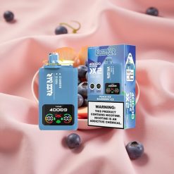 Razz Bar 40000 Puffs Disposable Vape mit Power Display, 1.0Ω×2 Mesh Coil, 650mAh, Typ-C, 2%/5% Nikotin, Pfirsich-Eis & Heidelbeer-Eis